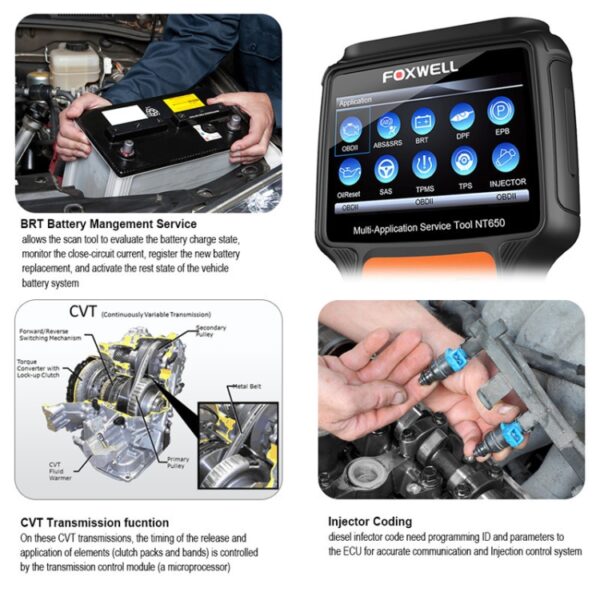 FOXWELL NT650 OBD2 skanner ABS Airbag SAS EPB DPF Tilbake stilling av oljeservice - Image 2