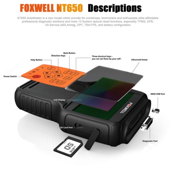 FOXWELL NT650 OBD2 skanner ABS Airbag SAS EPB DPF Tilbake stilling av oljeservice - Image 6